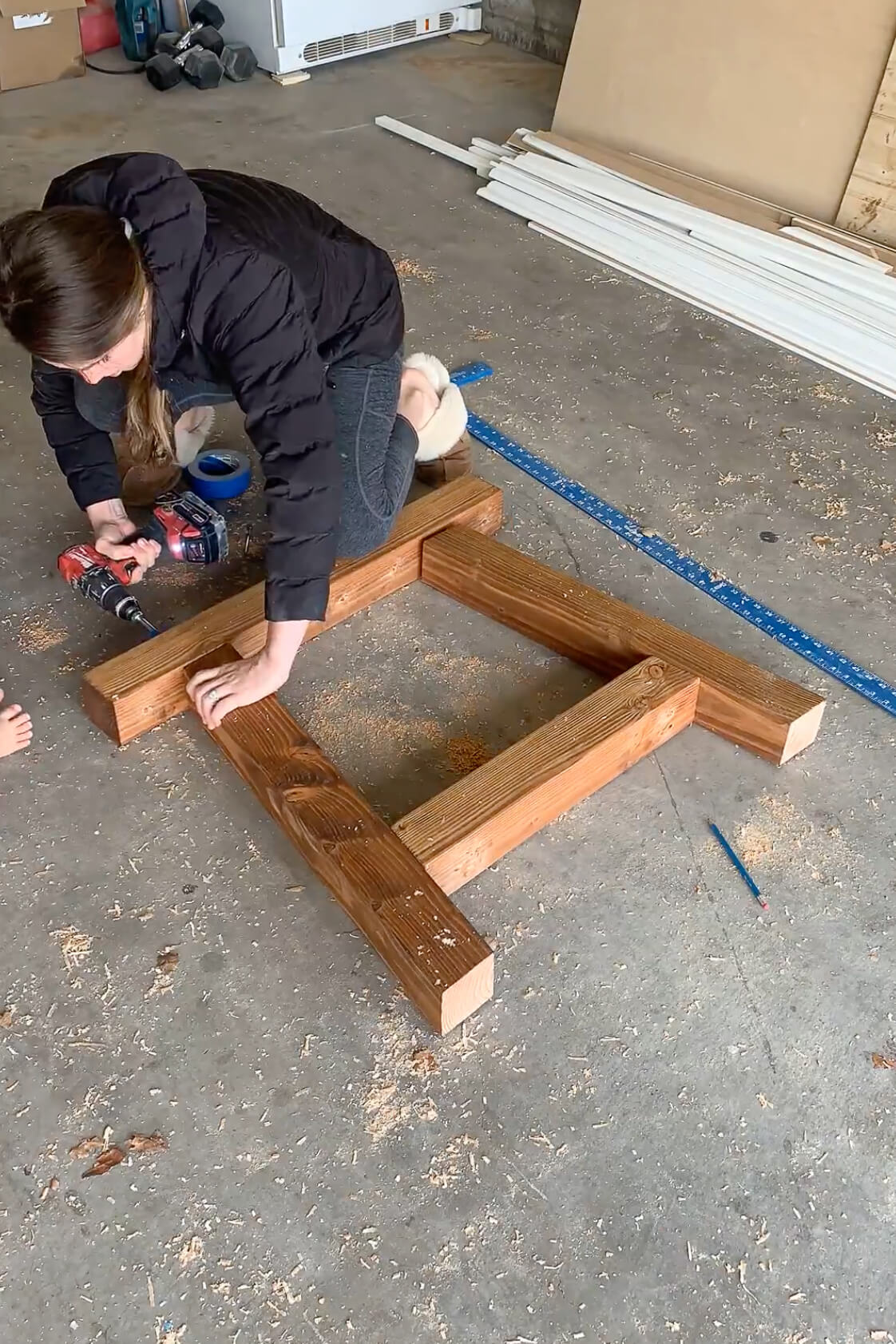 Attaching table legs for a DIY table.